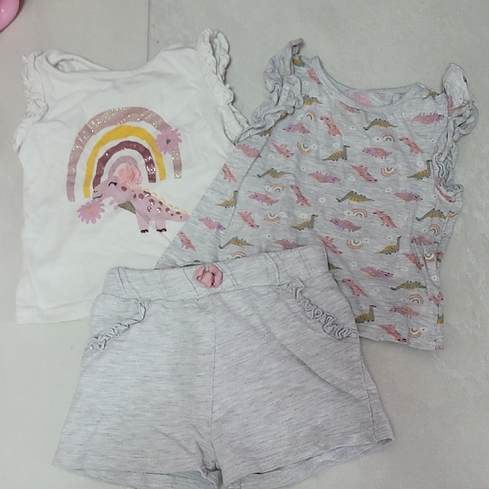 Girls' Rainbow and Dinosaur 3 Piece Shorts Set